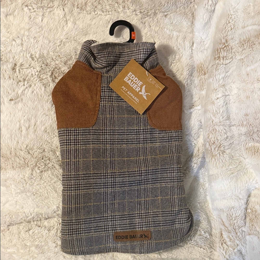 Eddie Bauer Gray and Brown Plaid Pet Jacket